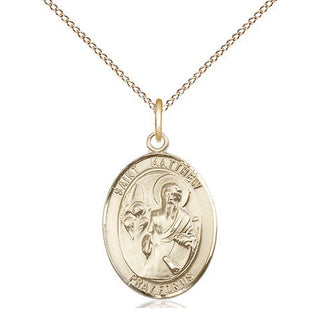 14kt Gold Saint Matthew the Apostle Medal Engraved Catholic Saint Jewelry