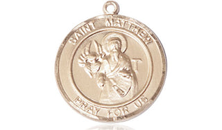 14kt Gold Saint Matthew the Apostle Medal Engraved Catholic Saint Jewelry