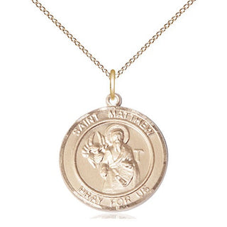14kt Gold Saint Matthew the Apostle Medal Engraved Catholic Saint Jewelry