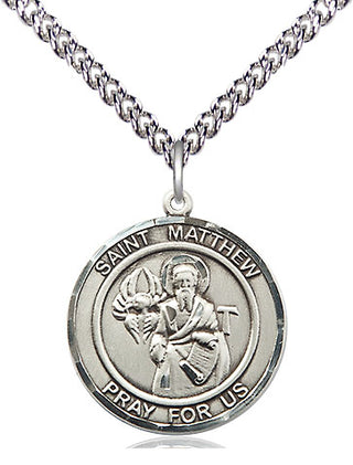 Sterling Silver Saint Matthew the Apostle Medal Religious Jewelry Engraved Catholic Saint Jewelry