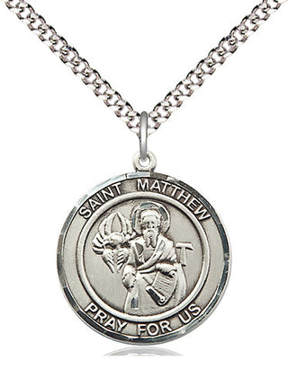 Sterling Silver Saint Matthew the Apostle Medal Religious Jewelry Engraved Catholic Saint Jewelry
