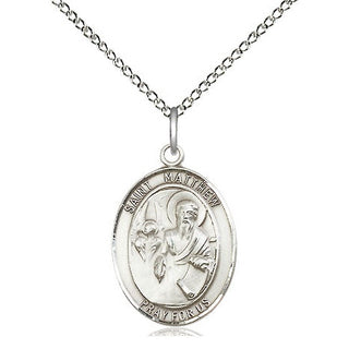Sterling Silver Saint Matthew the Apostle Medal Religious Jewelry Engraved Catholic Saint Jewelry