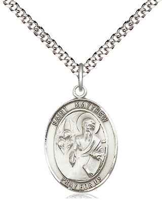 Sterling Silver Saint Matthew the Apostle Medal Religious Jewelry Engraved Catholic Saint Jewelry
