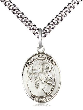 Sterling Silver Saint Matthew the Apostle Medal Religious Jewelry Engraved Catholic Saint Jewelry