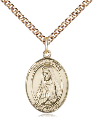 14kt Gold Saint Martha Medal Engraved Catholic Saint Jewelry