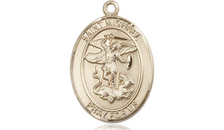 14kt Gold Saint Michael the Archangel Medal Engraved Catholic Saint Jewelry