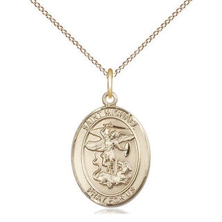 14kt Gold Saint Michael the Archangel Medal Engraved Catholic Saint Jewelry