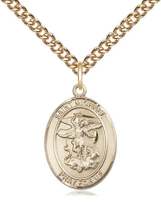 14kt Gold Saint Michael the Archangel Medal Engraved Catholic Saint Jewelry