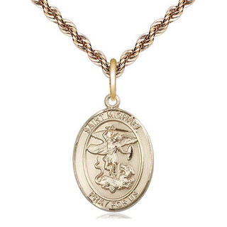 14kt Gold Saint Michael the Archangel Medal Engraved Catholic Saint Jewelry
