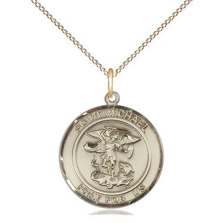 14kt Gold Saint Michael the Archangel Medal Engraved Catholic Saint Jewelry