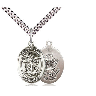 Sterling Silver Saint Michael Army Medal Religious Jewelry