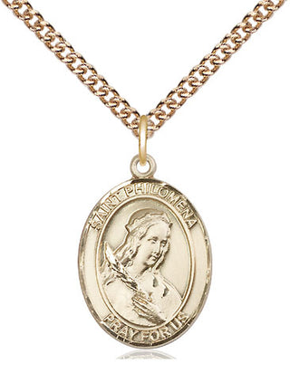 14kt Gold Saint Philomena Medal Engraved Catholic Saint Jewelry