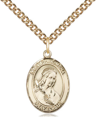 14kt Gold Saint Philomena Medal Engraved Catholic Saint Jewelry