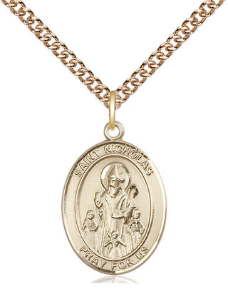 14kt Gold Saint Nicholas Medal Engraved Catholic Saint Jewelry