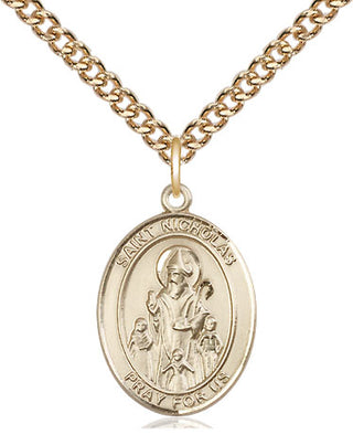 14kt Gold Saint Nicholas Medal Engraved Catholic Saint Jewelry