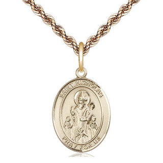 14kt Gold Saint Nicholas Medal Engraved Catholic Saint Jewelry
