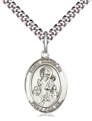 Pewter Saint Nicholas Medal Religious Jewelry Engraved Catholic Saint Jewelry