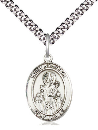 Pewter Saint Nicholas Medal Religious Jewelry Engraved Catholic Saint Jewelry
