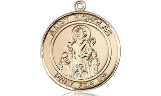 14kt Gold Filled Saint Nicholas Medal Engraved Catholic Saint Jewelry