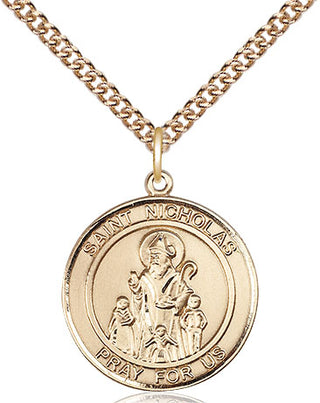 14kt Gold Saint Nicholas Medal Engraved Catholic Saint Jewelry