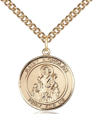 14kt Gold Saint Nicholas Medal Engraved Catholic Saint Jewelry