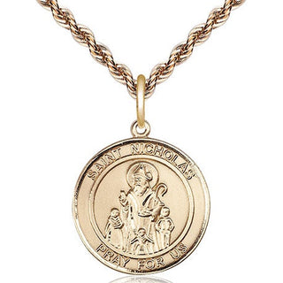 14kt Gold Saint Nicholas Medal Engraved Catholic Saint Jewelry