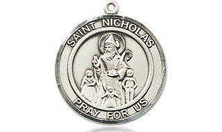 Pewter Saint Nicholas Medal Engraved Catholic Saint Jewelry