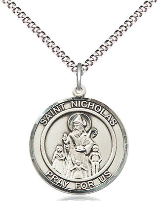 Pewter Saint Nicholas Medal Religious Jewelry Engraved Catholic Saint Jewelry