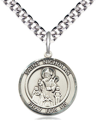 Pewter Saint Nicholas Medal Religious Jewelry Engraved Catholic Saint Jewelry