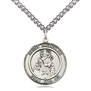 Sterling Silver Saint Nicholas Medal Religious Jewelry Engraved Catholic Saint Jewelry