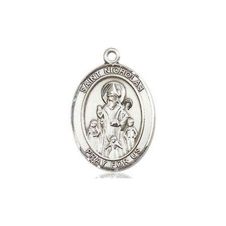 Sterling Silver Saint Nicholas Medal Religious Jewelry Engraved Catholic Saint Jewelry