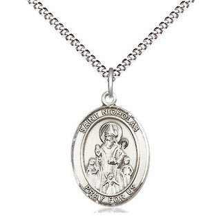 Sterling Silver Saint Nicholas Medal Religious Jewelry Engraved Catholic Saint Jewelry