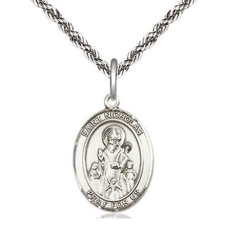 Sterling Silver Saint Nicholas Medal Religious Jewelry Engraved Catholic Saint Jewelry