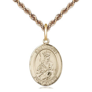 14kt Gold Saint Louis Medal Engraved Catholic Saint Jewelry
