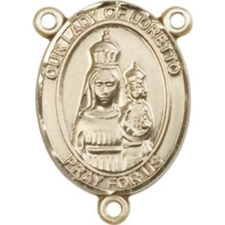 14kt Gold Filled Our Lady of Loretto Rosary Center Rosary Center Engraved Catholic Saint Jewelry