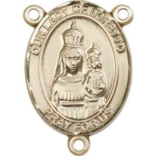 14kt Gold Our Lady of Loretto Rosary Center Rosary Center Engraved Catholic Saint Jewelry