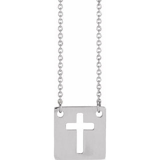 Platinum Geometric Pierced Cross 18" Necklace