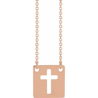14K Rose Geometric Pierced Cross 18" Necklace