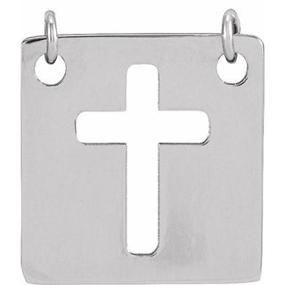 Sterling Silver 12x12 mm Geometric Pierced Cross Necklace Center