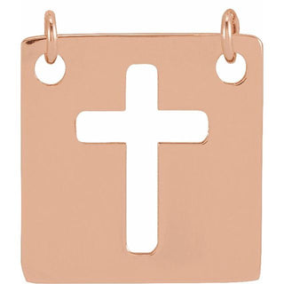 14K Rose 12x12 mm Geometric Pierced Cross Necklace Center