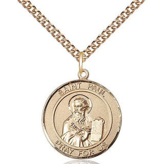 14kt Gold Saint Paul the Apostle Medal Engraved Catholic Saint Jewelry