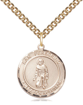 14kt Gold San Peregrino Medal Engraved Catholic Saint Jewelry