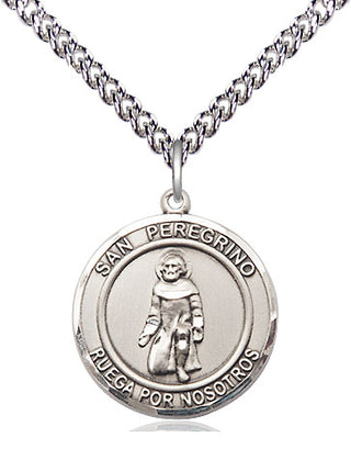 Sterling Silver San Peregrino Medal Religious Jewelry Engraved Catholic Saint Jewelry