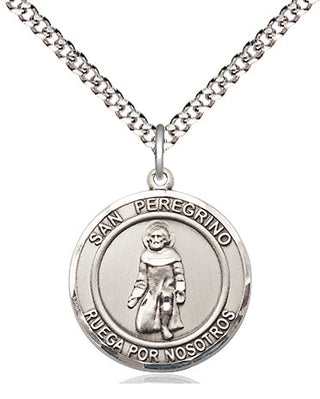 Sterling Silver San Peregrino Medal Religious Jewelry Engraved Catholic Saint Jewelry