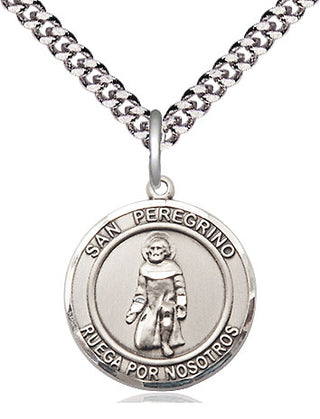 Sterling Silver San Peregrino Medal Religious Jewelry Engraved Catholic Saint Jewelry