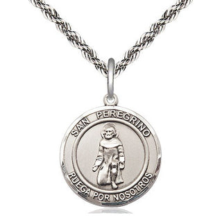 Sterling Silver San Peregrino Medal Religious Jewelry Engraved Catholic Saint Jewelry