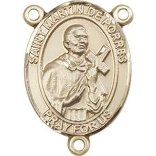 14kt Gold Saint Martin de Porres Rosary Center Rosary Center Engraved Catholic Saint Jewelry