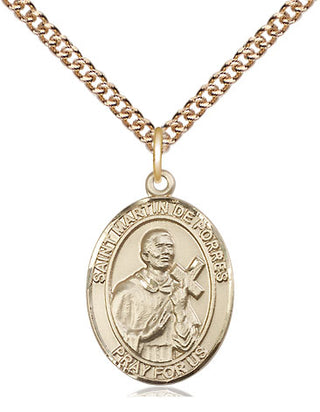 14kt Gold Saint Martin de Porres Medal Engraved Catholic Saint Jewelry