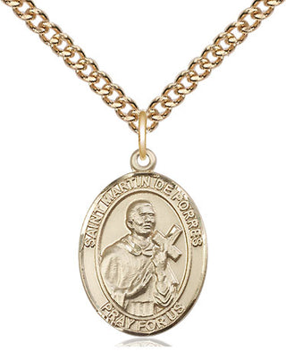 14kt Gold Saint Martin de Porres Medal Engraved Catholic Saint Jewelry