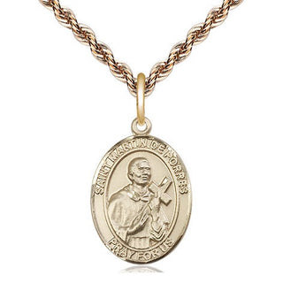 14kt Gold Saint Martin de Porres Medal Engraved Catholic Saint Jewelry